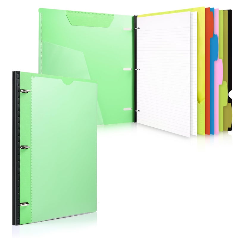 WOT I 1-Pack Telescoping 3 Ring Binder Notebook - Customizable Cover, 5 Dividers & Pocket Folder in One Slim Organizer (60 Sheets Included), Green - Image 1
